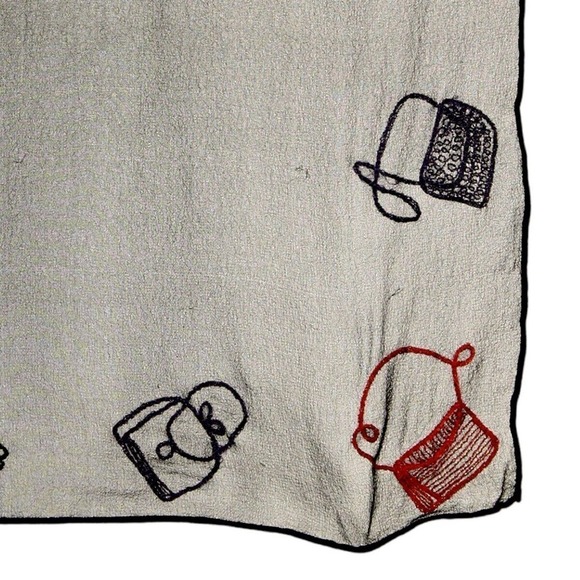 Vintage Sheer Black Scarf w Red Blue Embroidered Purse Design 19x19" - Hey Viv - Picture 3 of 5